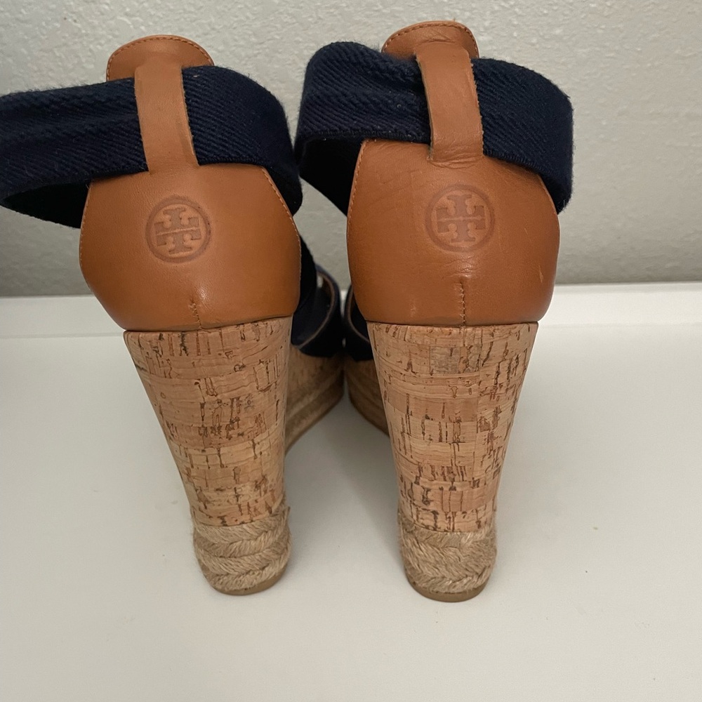 Tory Burch Natanya Wedge Espadrille Sandals Women's 10 Navy Shoes - Picture 7 of 9